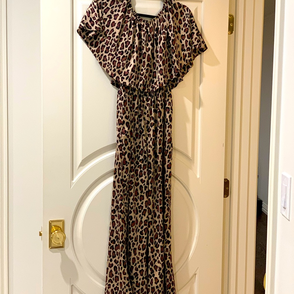 Mumu off the shoulder cheetah print jumpsuit